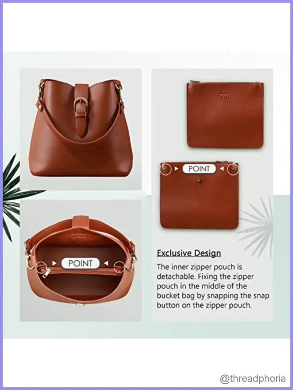 Vegan Leather Hobo Bucket Bag Shoulder Handbag with Crossbody Strap and